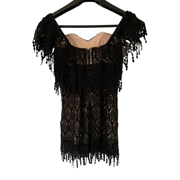 STONE Cold Fox Black Coctail Party Mini Dress Lace Overlay‎ Off the Shoulder 1 - Picture 2 of 11